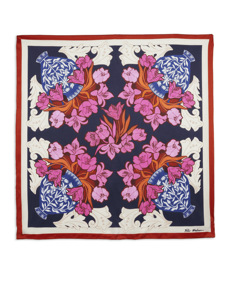 Women | Printed Silk Square Scarf | Blue (V2)