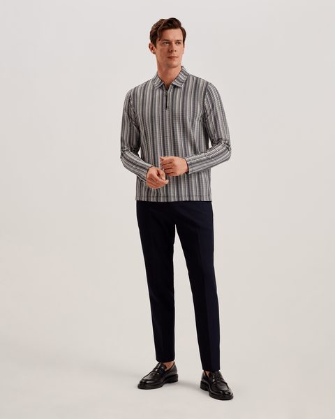 Men | Capuzzo Long Sleeve Textured Open Neck | Navy