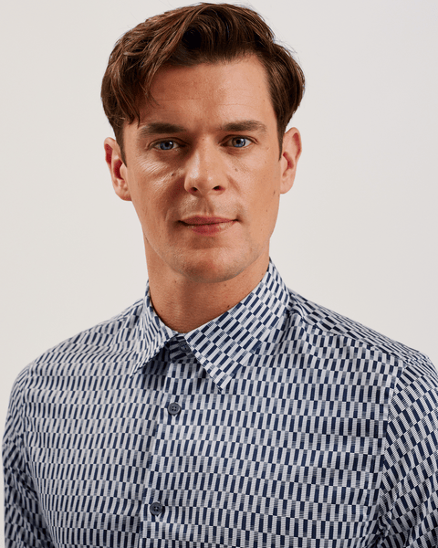 Men | Frestin Long Sleeve Retro Stripe Geo Sh | Navy