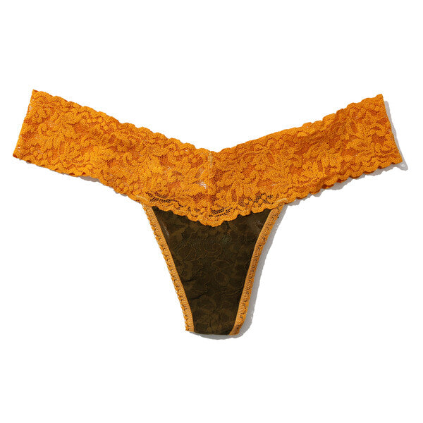 Signature Lace Low Rise Thong | Olive Green/Spiced Amber