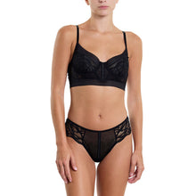 Floral Long Line Underwire Bra | Black