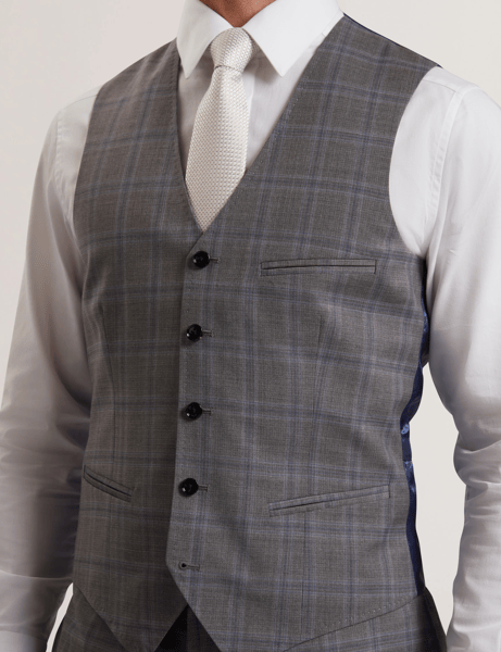 Men | Check Wool Suit Waistcoat | Light Pastel Grey