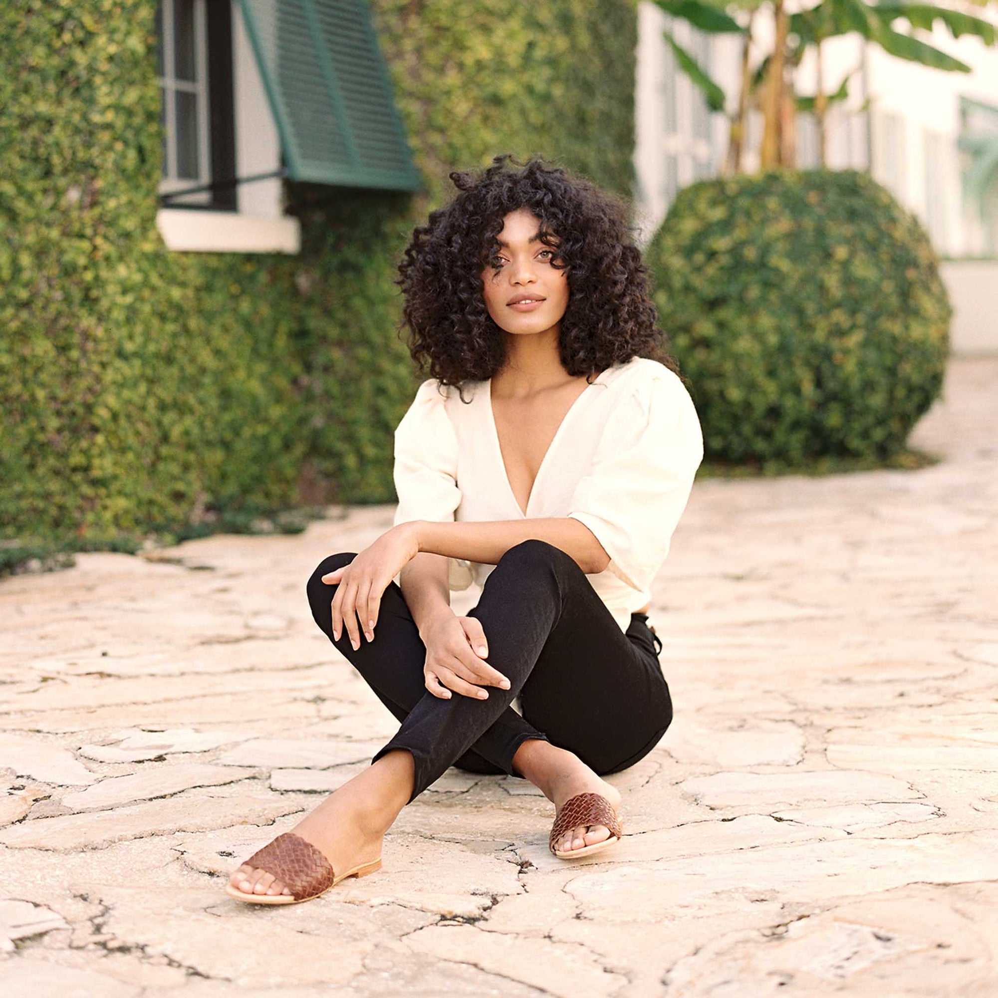 Image 2 of the Isla Woven Slide Brandy Women's Leather Sandal Nisolo