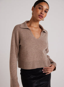 Wool and Cashmere Blend Collared Sweater  | Heather Fawn