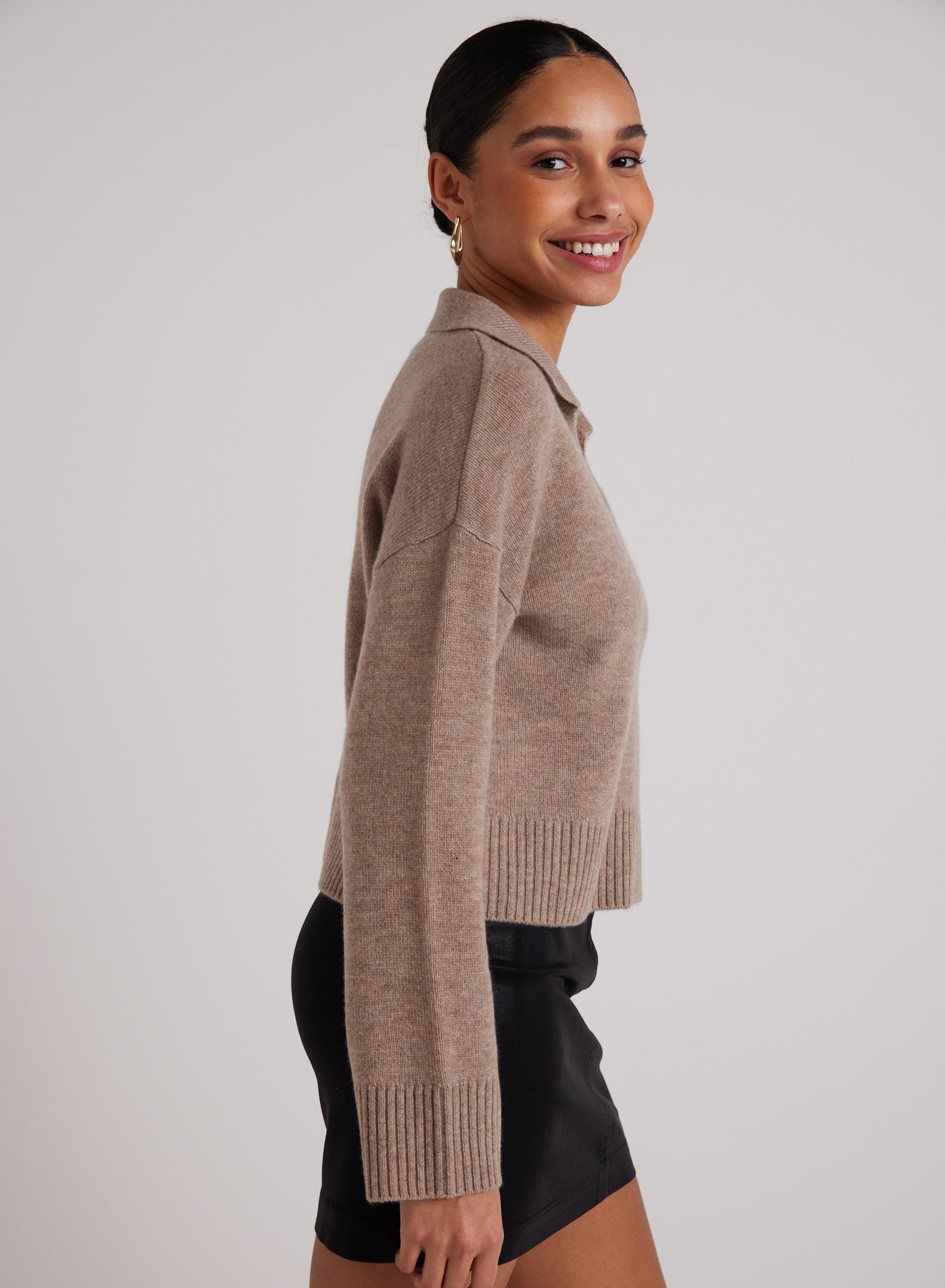 Wool and Cashmere Blend Collared Sweater  | Heather Fawn